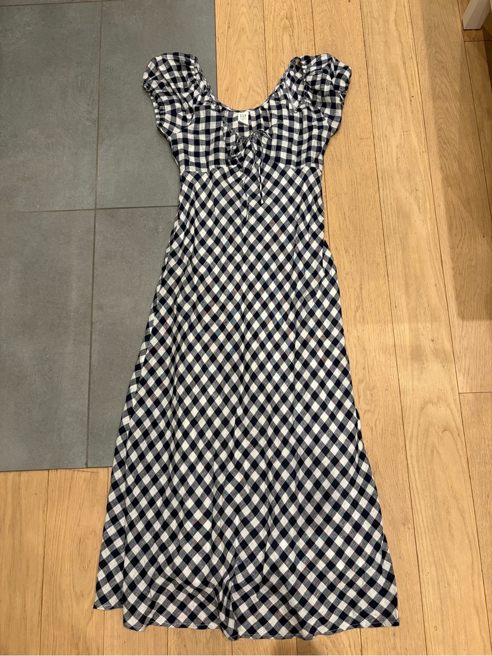 GAP x Doen Navy and White Gingham Linen Maxi Dress
